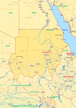 Preview of Sudan map with cities township counties rivers roads labeled