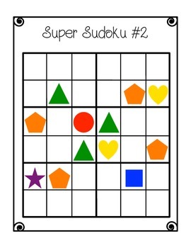 sudoku 2 elementary worksheets and center 6x6 puzzles with shapes
