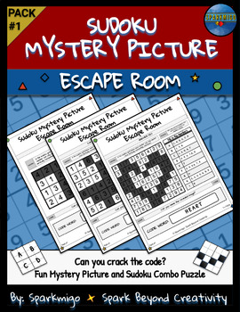Preview of Sudoku Mystery Picture Escape Room: Math Code Word Logic Puzzle Pack #1 No Prep