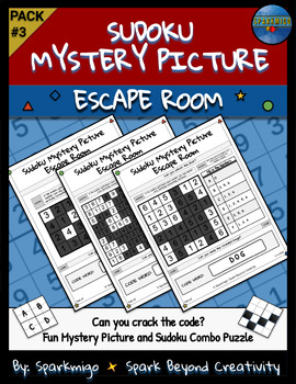 Preview of Sudoku Mystery Picture Escape Room: Math Code Word Logic Puzzle Pack #3 No Prep