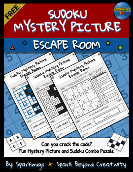 Preview of Sudoku Mystery Picture Escape Room Math Word Logic Puzzle No Prep Activity