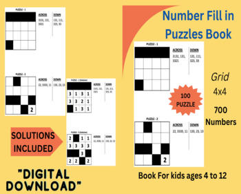 Preview of Sudoku Number Fill-In Puzzle Book 4x4's Grid- 100 Puzzles With Solutions