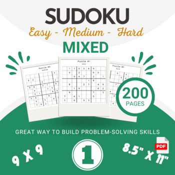 Preview of Sudoku Puzzle Book Mixed Levels: Easy,Medium,Hard ( 200 Pages with Solutions ) 1