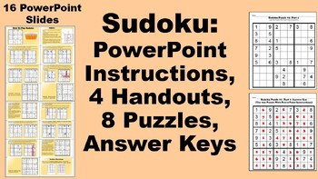 Preview of Sudoku:  Step By Step PowerPoint Instructions, 8 Puzzles, Answer Keys