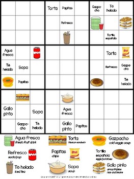 Sudoku de ~ Comida Comprendes Mendez SpanishShop | TPT