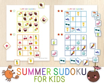 Preview of Sudoku for Kids, Summer Themed, Sudoku Games, Cut & Paste, Logic Games