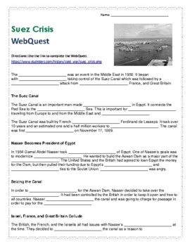 Preview of Suez Crisis Cold War WebQuest