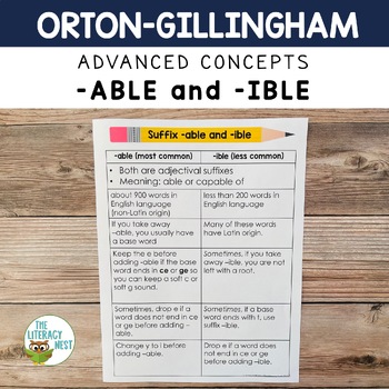 Preview of Suffix -ABLE and -IBLE Orton-Gillingham Activities for older students