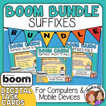 Preview of Suffix Digital Task Card Bundle: 3 Boom Card Decks! Distance Learning