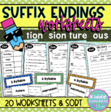 Suffix Endings Worksheets - tion -sion -ture -ous