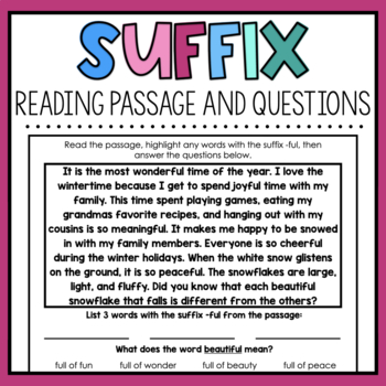 Preview of Suffix -Ful Activity - Passage and Questions