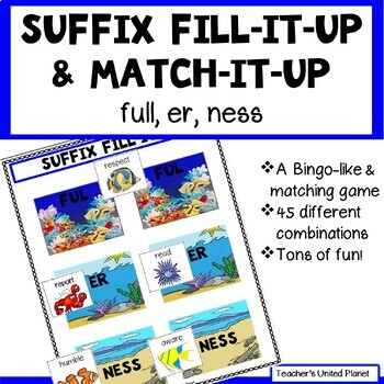 Preview of Suffix SOR Games/Activities - Ful, Er, Ness - a Bingo-like game & Matching game