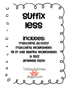 Suffix LESS activity, matching, sentences, and quiz! by Vanessa Crown