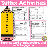 Suffix Activities: Worksheets, Posters, and Matching Game