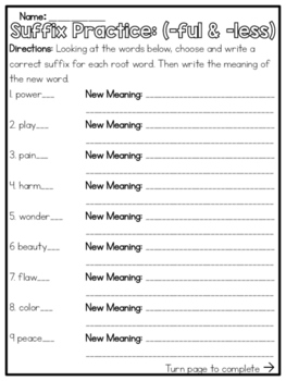 1 for grade math exercises TpT less) Suffix Practice  &  Kmwhyte's ( Kreations ful  by