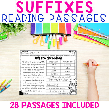 Preview of Suffixes Reading Comprehension Passages and Questions, Worksheets, Printables