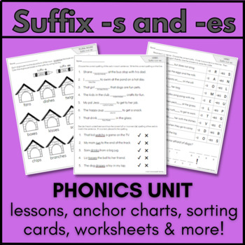 Preview of Suffix -S and -ES for Plurals and Verbs Activities & Worksheets S vs ES Practice