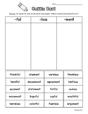 Suffix Sort --  -ful, -ment, -less Suffixes