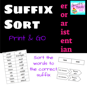 Preview of Suffix Word Sort: er, ar, or, ent, ist, ian  