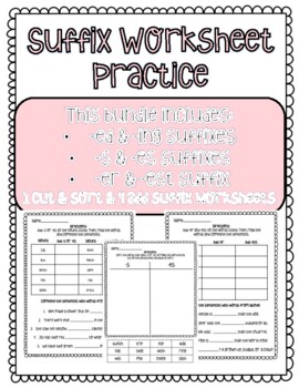 Preview of Suffix Worksheet Practice | Suffix -ed, -es, -s, -ing, -er, & -est | Suffixes