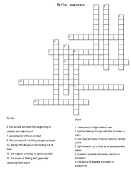 Suffix: escence crossword and word search by Northeast Education