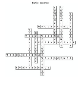 Suffix: escence crossword and word search by Northeast Education