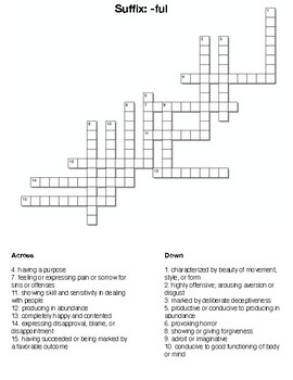 Suffix ful crossword and matching by Pointer Education TpT