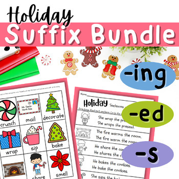 Preview of Suffix ing, ed, es/s Bundle - Holiday Write the Room, Reading & Editing Suffixes