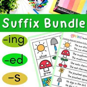Preview of Spring Suffix ing, ed, s Activities - Write the Room, Reading & Editing Suffixes
