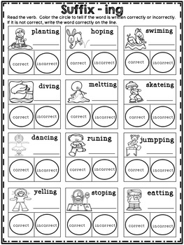 Suffix -ing worksheets - no prep! by Shining and Climbing in First
