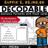 Suffix s,es, ing, ed Decodable Sentence Pyramids with Flash Cards