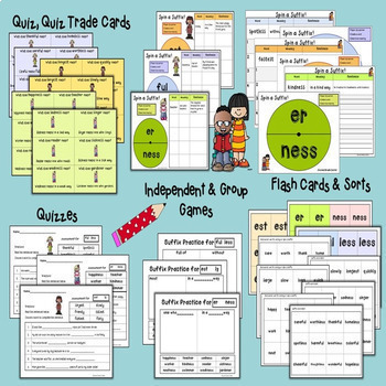 SUFFIXES Practice & Activities, Root Words, Anchor Charts & Assessment