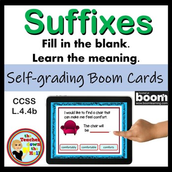 Preview of Suffixes BOOM Cards Digital ELAR Vocabulary Practice Suffixes Activity