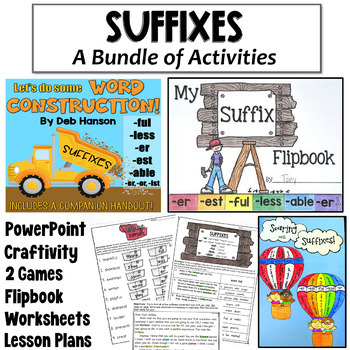 This suffixes bundle is designed for students who are being introduced to common suffixes. It includes many engaging suffix activities.