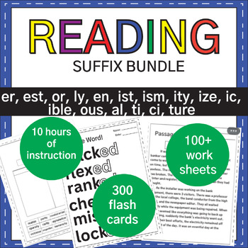 Preview of Suffixes Bundle : Phonics Comprehension Worksheets ( tion sion er est ly ize ..)