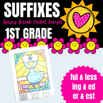 Preview of Suffixes Color by Code for 1st Grade, Spring Break Packet Sample