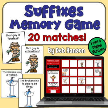 Preview of Suffixes Memory Game in Print and Digital