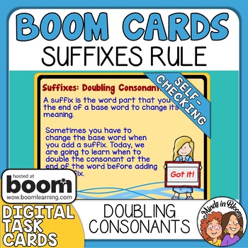 Preview of Suffixes: Doubling Consonants Boom Cards Digital Task Cards Distance Learning