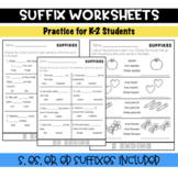 Suffixes (S, ES, ER, ED): Phonics Skills Practice Worksheets