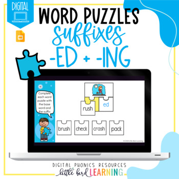 Preview of Suffixes -ED and -ING - Digital Word Puzzles | Distance Learning | Google Slides