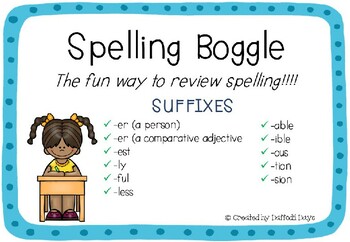 Preview of Suffixes Spelling Boggles