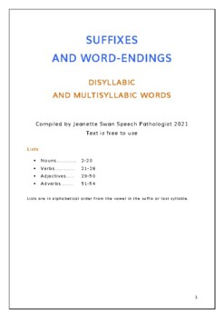 Preview of Suffixes: Word Lists