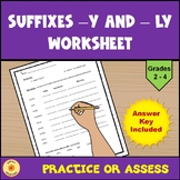 Suffixes Worksheet y and -ly with Easel Option
