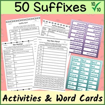 Preview of Suffixes - Worksheets and Word Building Activity Cards - Differentiated Grammar