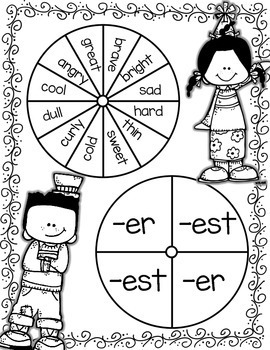 Suffixes -er and -est (Comparing Adjectives) Printables, Task Cards, Games