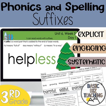 Preview of Suffixes ful less ly digital and print phonics and spelling lessons