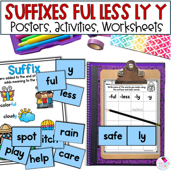 Preview of Suffixes FUL LESS LY Y - 1st Grade Grammar Worksheets and Activities