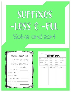 Suffixes -less and -ful by Miss Knight's Nook | Teachers Pay Teachers