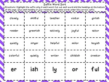 Suffixes ly, ful, er, or, and ish by Keith White | TpT