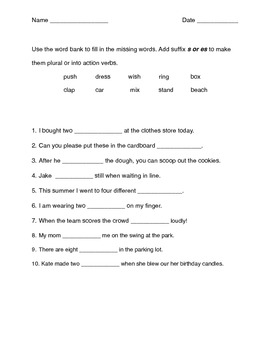 Suffixes s and es worksheets by Fantastic Fun Flashcard Games and More